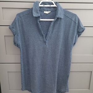 Striped Blue Polo-Style Women's Top